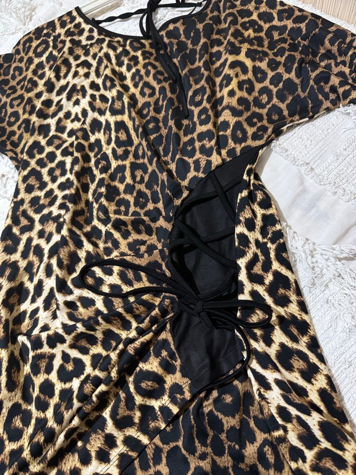 Leopar Desenli Midi Kadın Elbise - Görsel 5