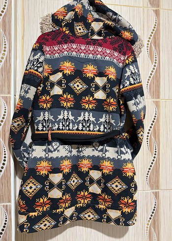 Bohem Desenli Kapüşonlu Kadın hırka - Görsel 5