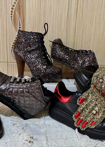 Yüksek Topuklu, Deri, Pul İşlemeli Gri Yılan Desenli Kadın Spor - Görsel 2