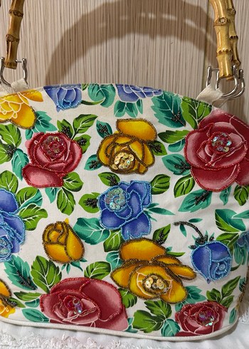 Çiçek Desenli Boncuklu Bohem Kadın Çantası - Görsel 2