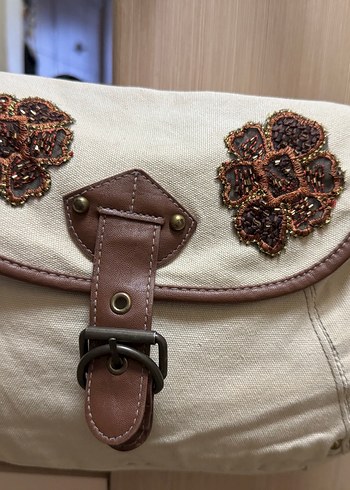 Bej Nakışlı kanvas Kadın Çanta - Görsel 2