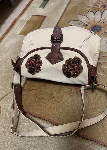 Bej Nakışlı kanvas Kadın Çanta - Görsel 4