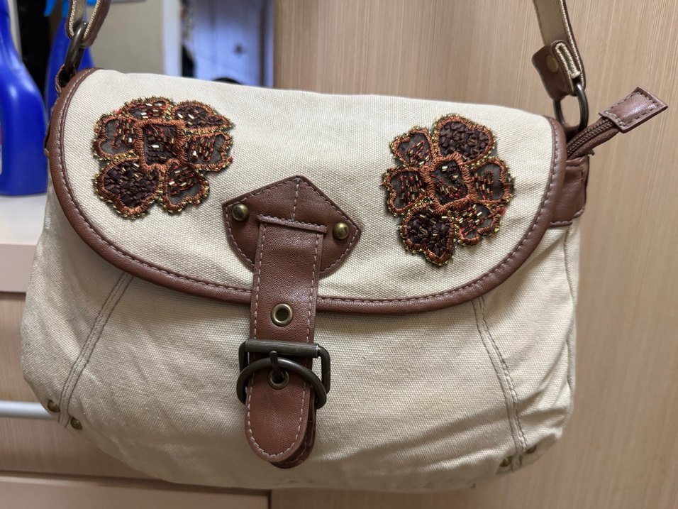 Bej Nakışlı kanvas Kadın Çanta - Görsel 2