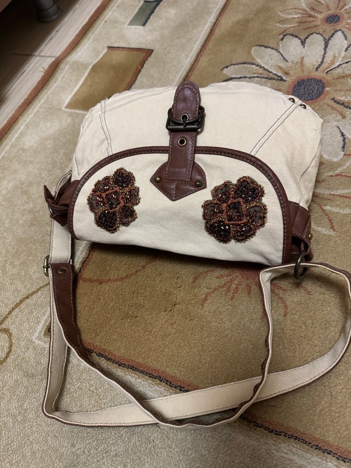 Bej Nakışlı kanvas Kadın Çanta - Görsel 4