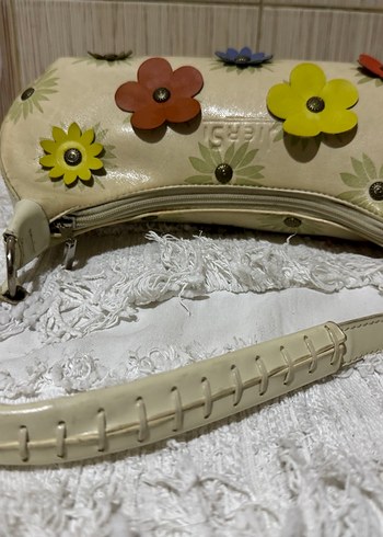 Bej Deri Çiçekli Boncuklu Kadın Çantası - Görsel 7