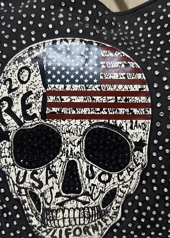 Siyah Deri Rock Punk Nakışlı Çanta - Görsel 3