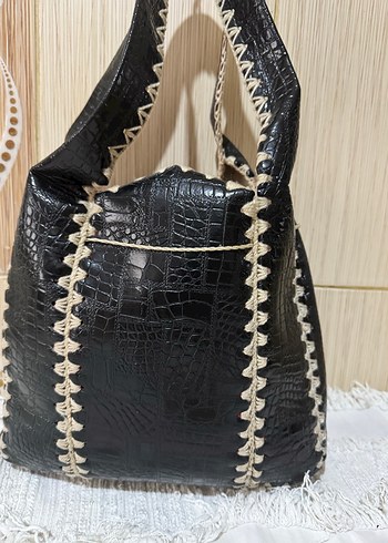 Bohem Siyah kroko  Desenli Deri Çanta - Görsel 4