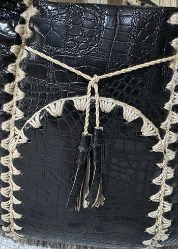 Bohem Siyah kroko  Desenli Deri Çanta - Görsel 2
