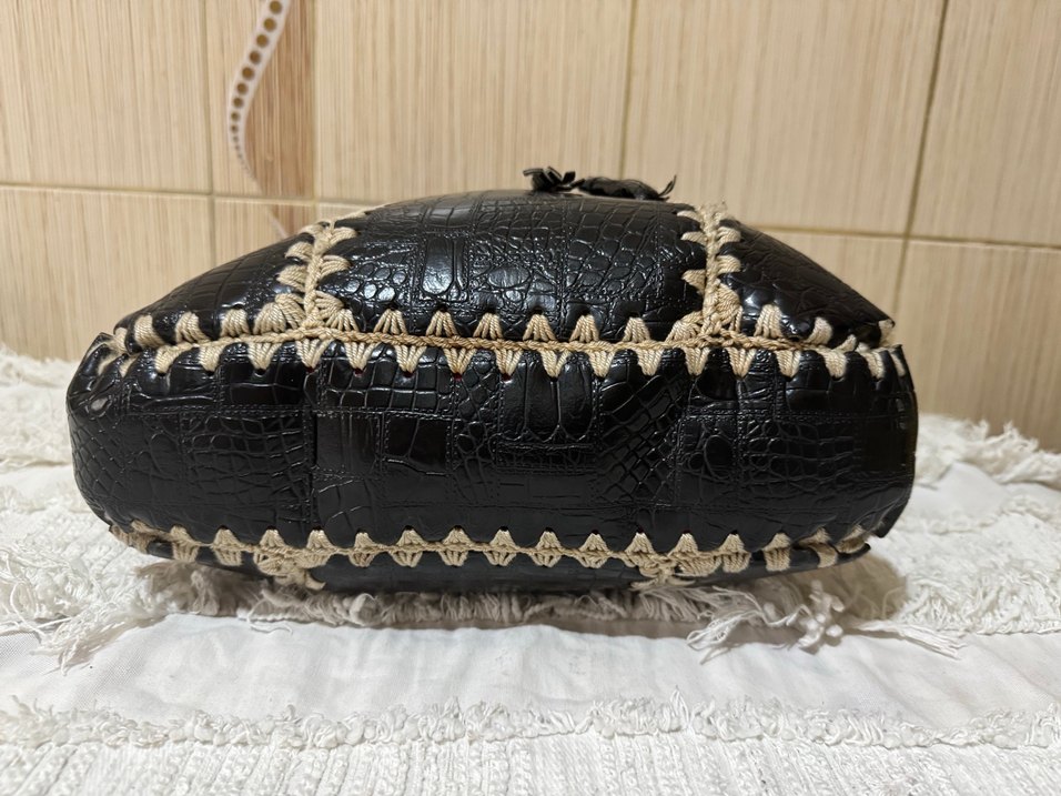 Bohem Siyah kroko  Desenli Deri Çanta - Görsel 5