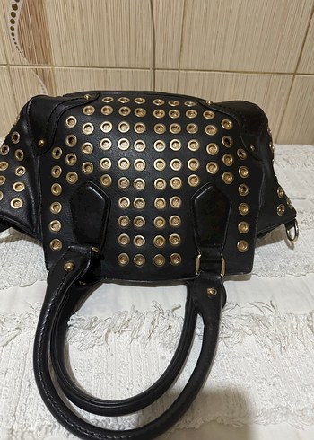 Siyah Deri Çivili Gotik Kadın Çantası - Görsel 5