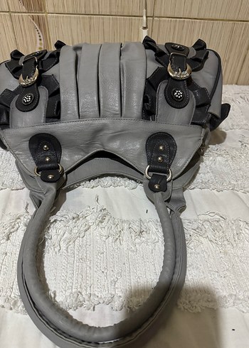 Tokalı Gri Deri Kadın Çanta - Görsel 5