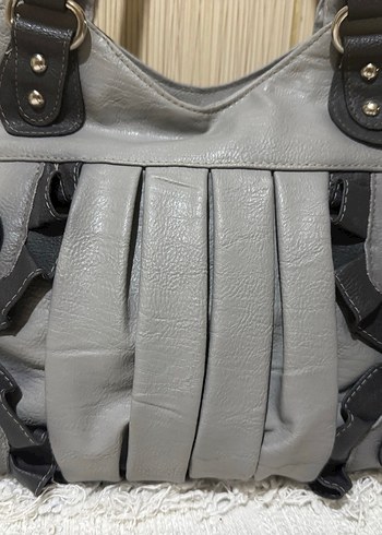 Tokalı Gri Deri Kadın Çanta - Görsel 2