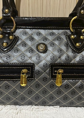 Klasik Desenli Gri Deri Kadın Çanta - Görsel 2