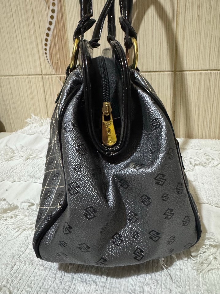 Klasik Desenli Gri Deri Kadın Çanta - Görsel 4