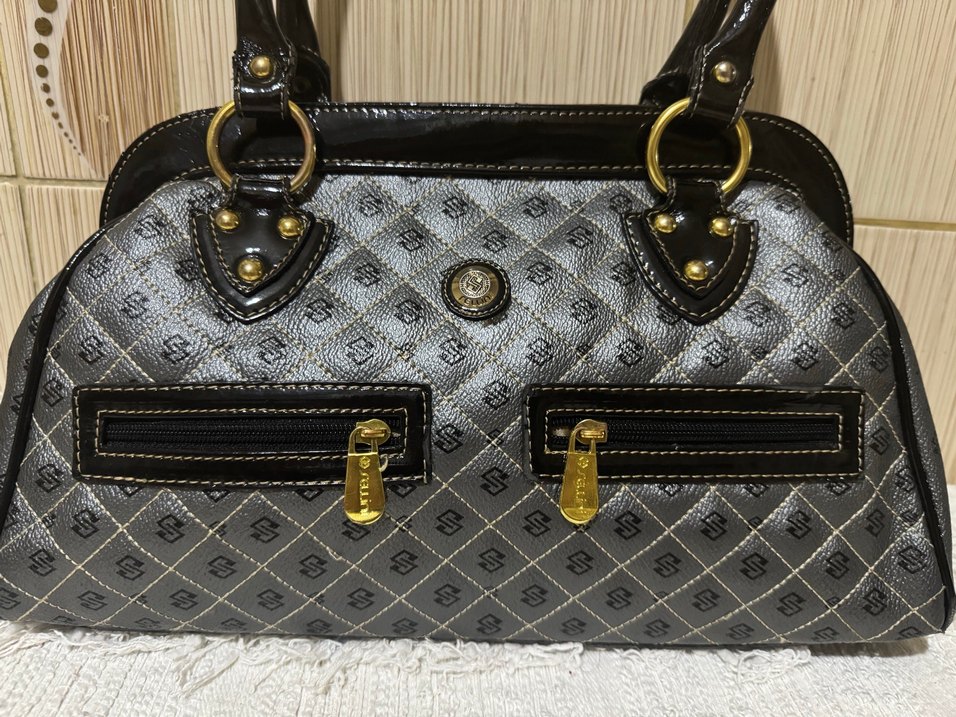 Klasik Desenli Gri Deri Kadın Çanta - Görsel 2