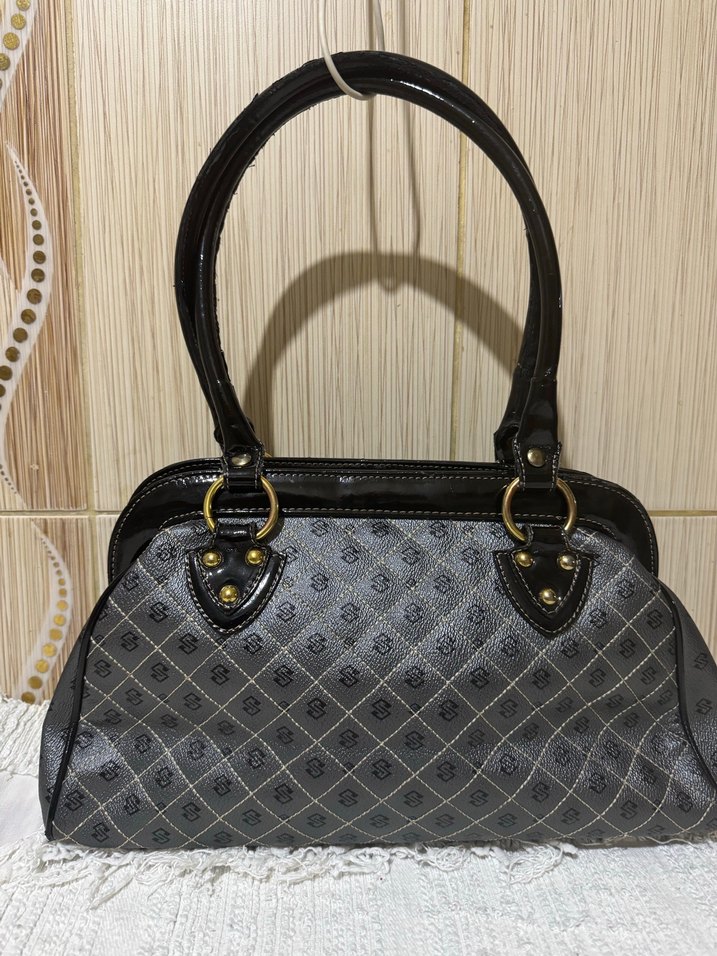 Klasik Desenli Gri Deri Kadın Çanta - Görsel 3