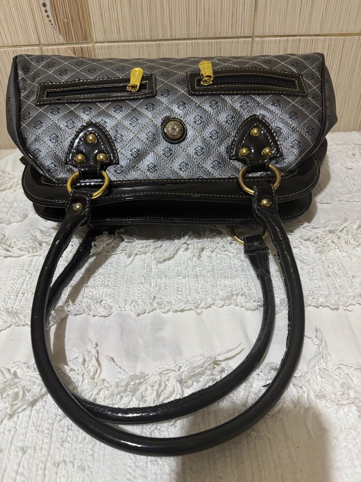 Klasik Desenli Gri Deri Kadın Çanta - Görsel 5