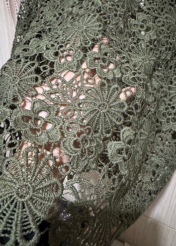 Dantel İşlemeli Bohem Yeşil Mini Bluz - Görsel 3