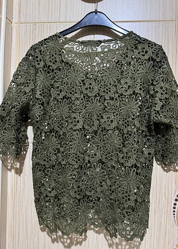 Dantel İşlemeli Bohem Yeşil Mini Bluz - Görsel 2