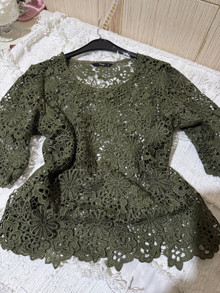 Dantel İşlemeli Bohem Yeşil Mini Bluz - Görsel 5