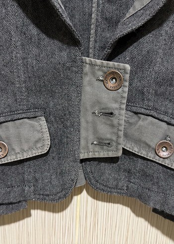 Gri Mini Jean Ceket Düğmeli - Görsel 5