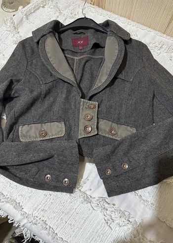 Gri Mini Jean Ceket Düğmeli - Görsel 3