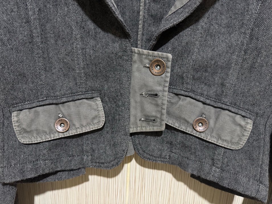 Gri Mini Jean Ceket Düğmeli - Görsel 5