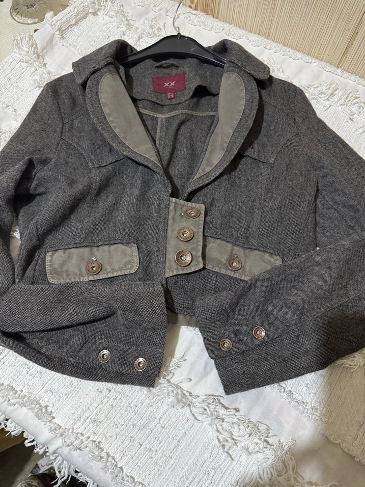 Gri Mini Jean Ceket Düğmeli - Görsel 3