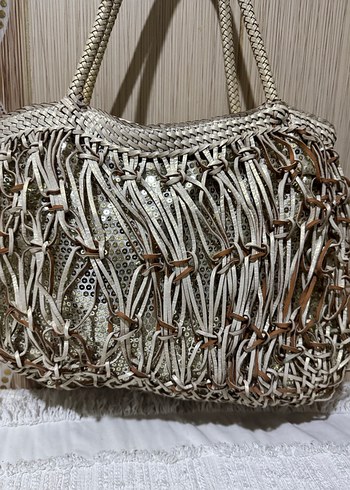 Bej Örgü Bohem Kadın Çanta - Görsel 5