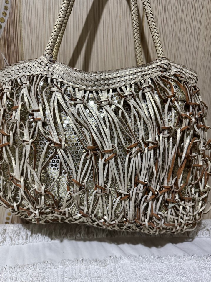 Bej Örgü Bohem Kadın Çanta - Görsel 5