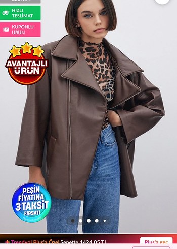 Kahverengi Deri Kadın Ceket - Görsel 2
