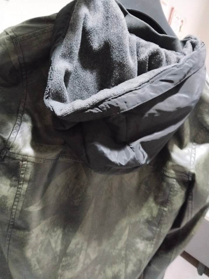 Gri Kamuflaj Deri Fermuarlı Erkek Ceket - Görsel 2