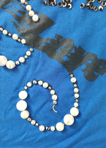 mavi inci ve pul işlemeli bluz - Görsel 10