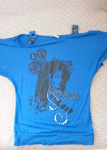 mavi inci ve pul işlemeli bluz - Görsel 4