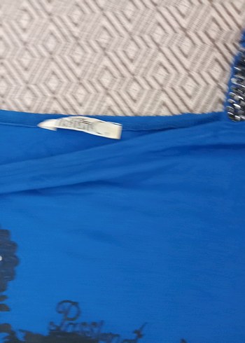 mavi inci ve pul işlemeli bluz - Görsel 5