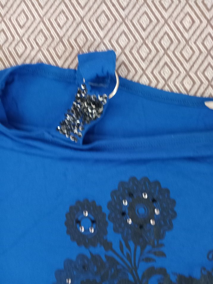 mavi inci ve pul işlemeli bluz - Görsel 2