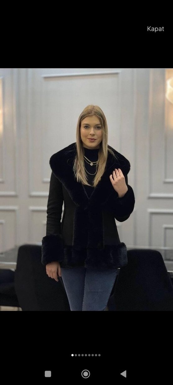 Siyah Midi Boy Kürk Detaylı Kadın Mont - Görsel 5