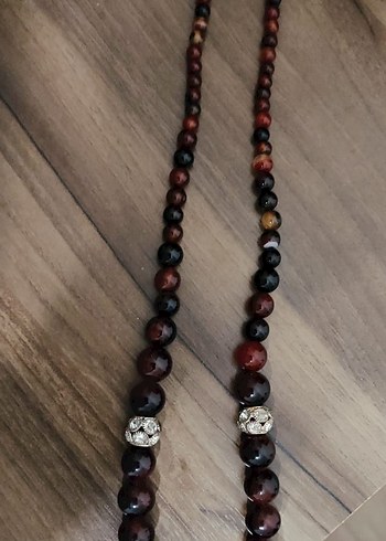 Beden bordo Renk Akik Taşlı Uzun Bohem Kolye