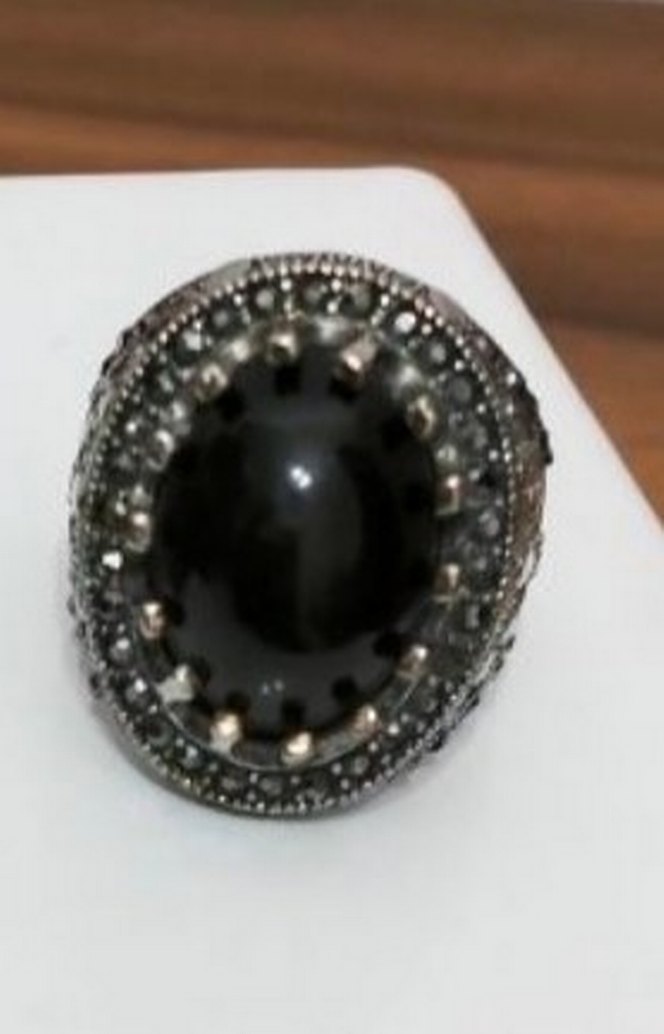 Siyah Taşlı Gotik Erkek Yüzük - Görsel 3