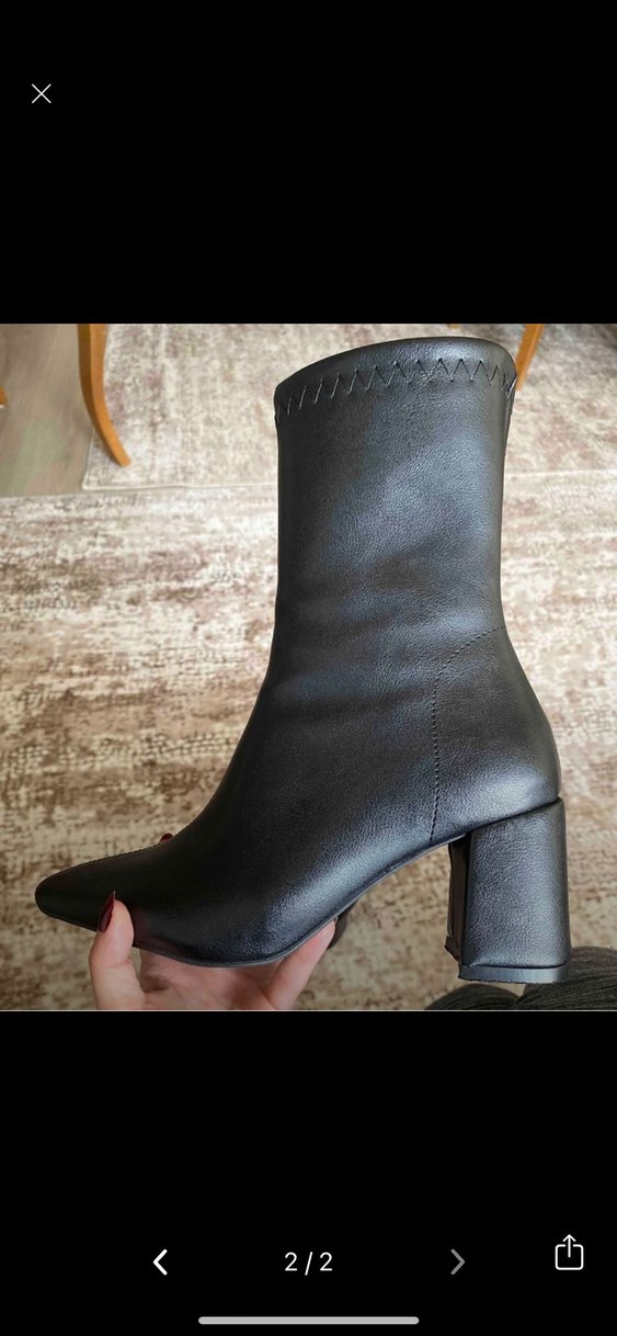Siyah Deri Kadın Topuklu Bot - Görsel 2