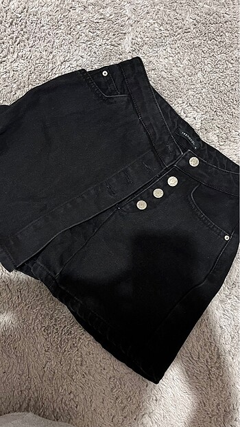 xs Beden siyah Renk Düğme detaylı yüksek bel denim şort etek