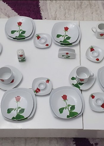 Özel Gül Desenli Beyaz Kahvaltı Takımı - Görsel 5