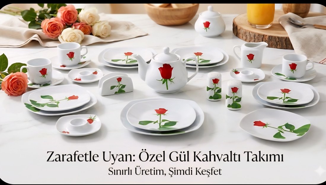 Özel Gül Desenli Beyaz Kahvaltı Takımı - Görsel 2