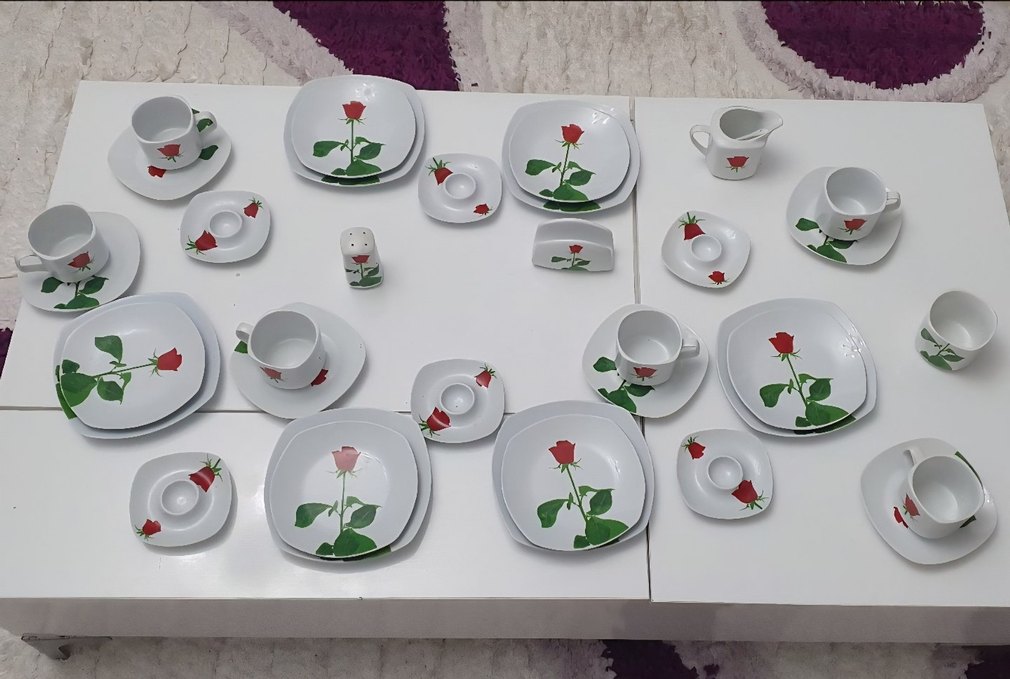 Özel Gül Desenli Beyaz Kahvaltı Takımı - Görsel 5