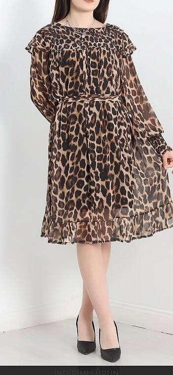 m Beden Leopar elbise