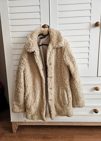 Bej Peluş Kadın Midi Kaban - Görsel 3
