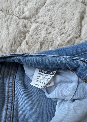 Diğer Nakışlı Düğmeli Mavi Denim Kadın Kot Pantolon
