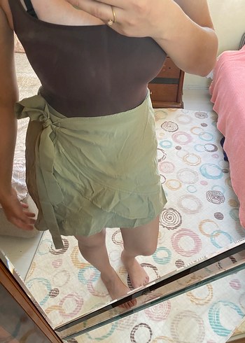 Drapeli Haki Midi Kadın Etek - Görsel 5