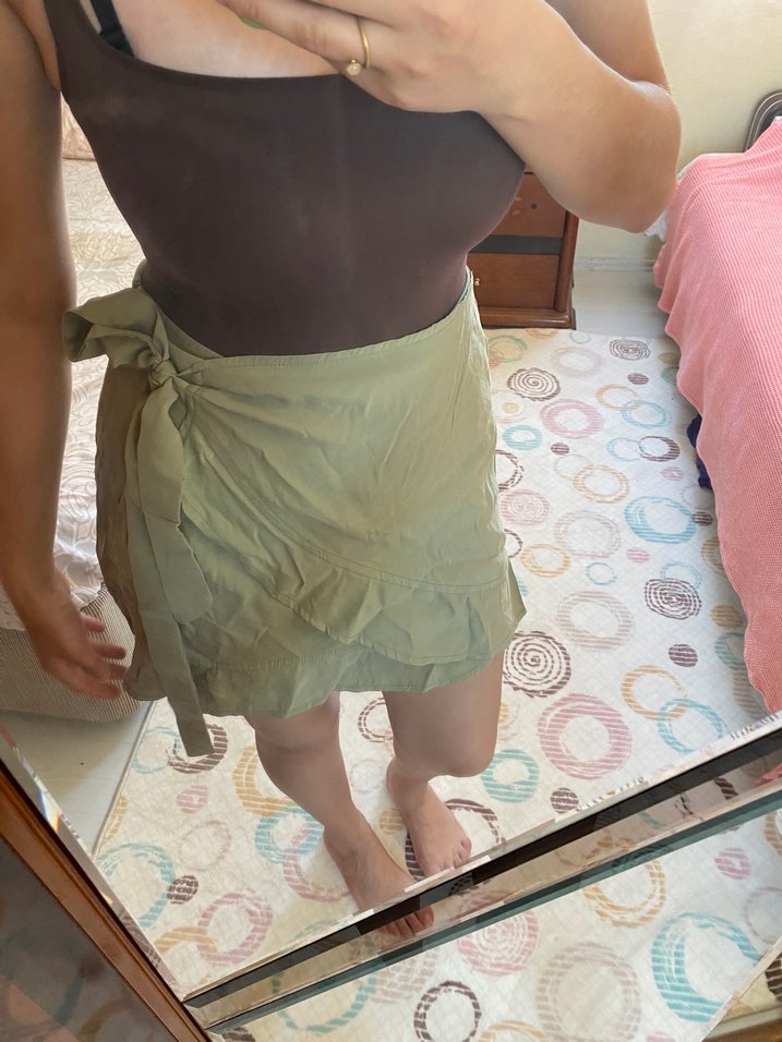 Drapeli Haki Midi Kadın Etek - Görsel 5