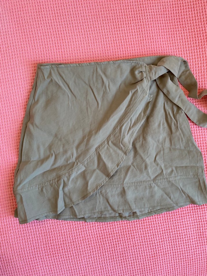 Drapeli Haki Midi Kadın Etek - Görsel 4